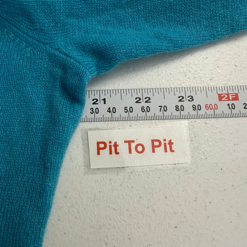Alex Marie Womens Preppy Quiet Luxury Cashmere Sweater Sz L Turquoise Minimalist - Picture 5 of 7